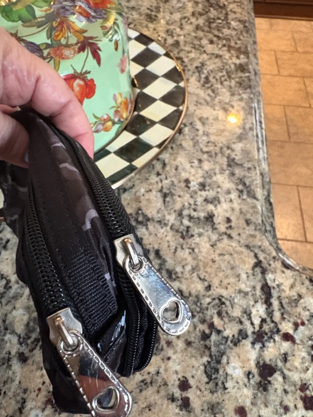 Brighton Black and Gray Patterned Cosmetic Zip Pouch